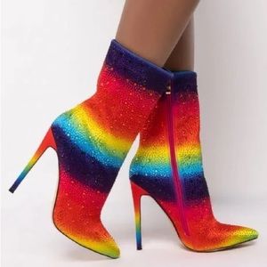 Azalea Wang Rhinestone Rainbow Embellished High Heel Boots